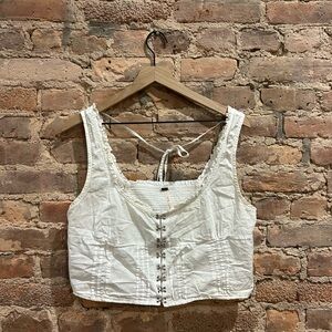 Free People White Lace-Trim Corset-Style Cropped Tank